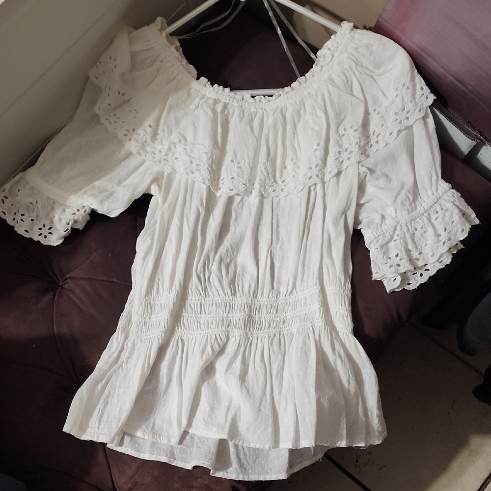White Eyelet Off-Shoulder Women's Top